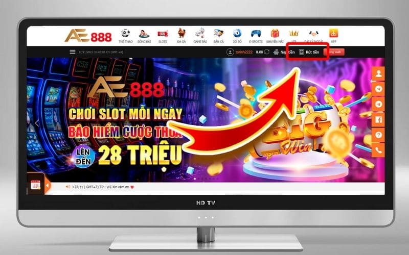 Đăng nhập tài khoản AE888 và chọn mục rút tiền
