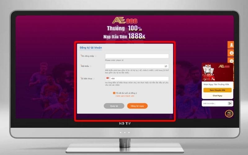 Điền thông tin đăng ký AE888 vào biểu mẫu yêu cầu