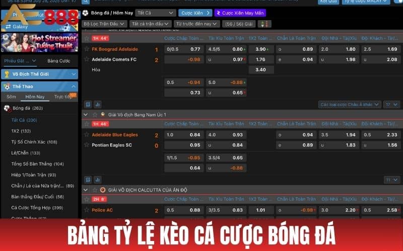 Bảng tỷ lệ kèo cá cược bóng đá Bảng tỷ lệ kèo cá cược bóng đá