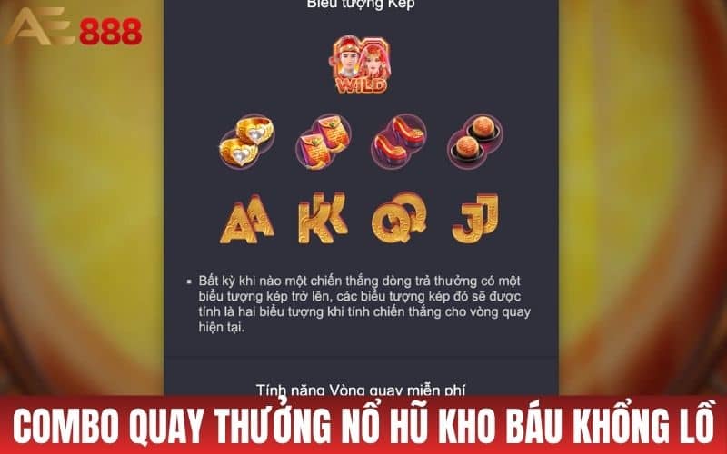 Combo và các biểu tượng trúng thưởng kho báu khổng lồ